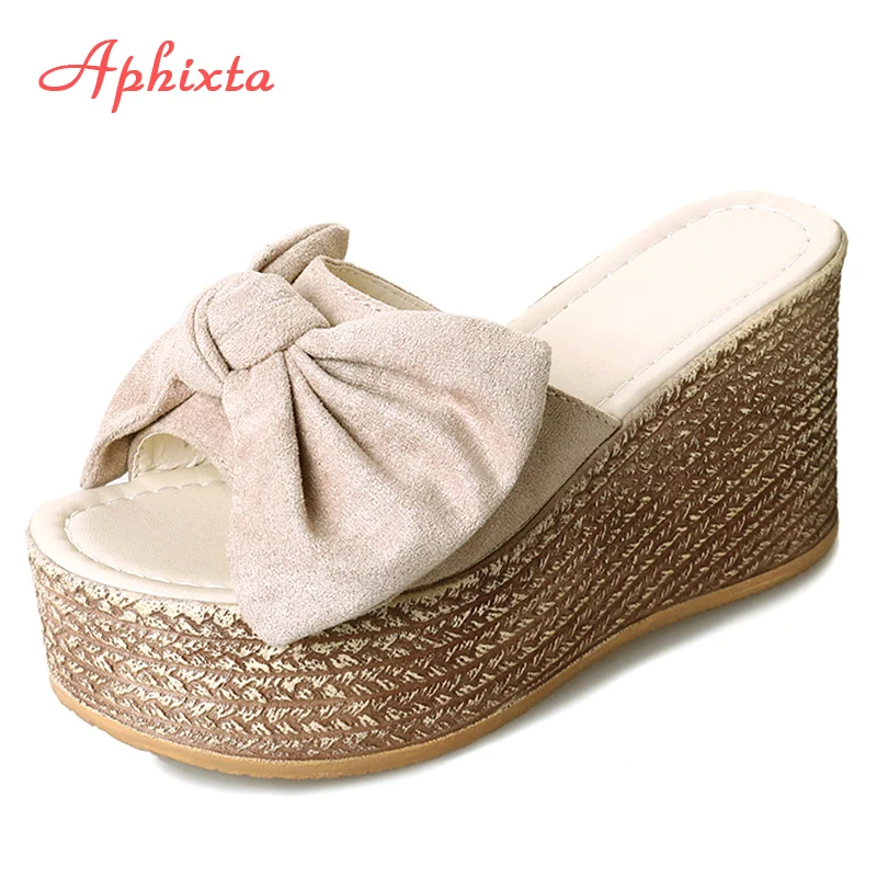 Ceny Aphixta letnie kobiety kapcie na platformie platformy aplikacje Butterfly knot plaża przeciwpoślizgowe sandały damskie chodaki slajdy kobiety