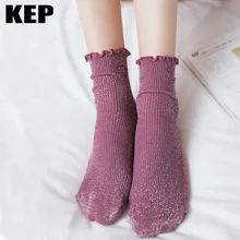 

KEP 2018 Cool Summer New Retro Shining Surface Cotton Women Socks Sweet Girl Rib Knit Spring Novelty Sexy sock Harajuku Fun Gift