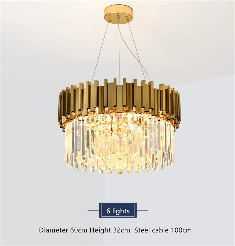 Роскошная золотая сталь K9 Хрустальная светодиодная подвесная люстра для гостиной, Подвесная лампа для внутреннего освещения - Цвет абажура: D60cm