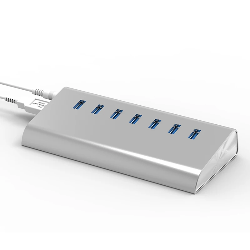 Leadzoe 7 портов Супер Скоростной USB 3,0 концентратор с 3.3Ft USB кабель и 24 Вт(12V2A) Адаптер Питания Для iMac MacBook ПК ноутбук серебристый