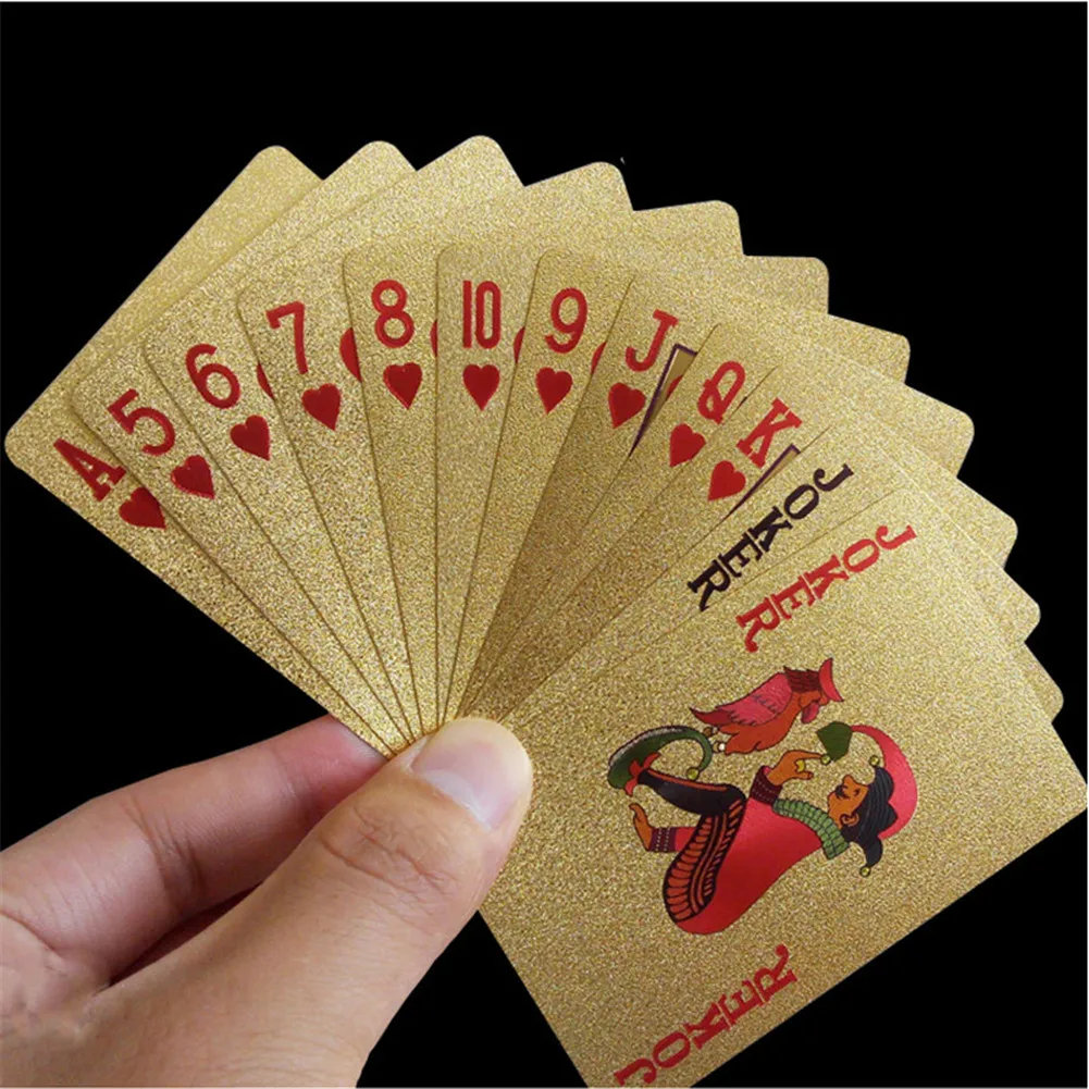 Золотая колода игральных карт из золотой фольги Набор для игры в покер волшебные карты 24 к Золотая пластиковая фольга Pokers прочные водостойкие карты