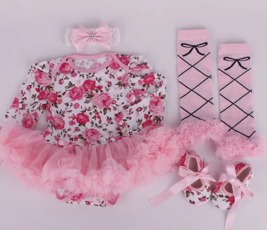 Комплекты одежды для маленьких девочек на день рождения, комбинезон с длинными рукавами для новорожденных, юбка-пачка+ повязка на голову+ гетры+ обувь для малышей, комплект из 4 предметов, подарки для детей - Цвет: as shown