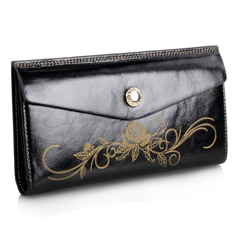 

Famous Brand Design Women Hasp Wallet Genuine Leather Cowhide women Clutch bag Fashion Female Flower Embossed Card Holder Wallet