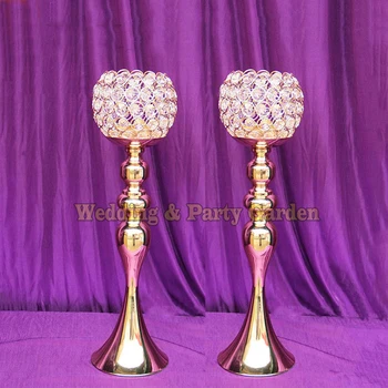 

42cm Tall Gold Plated Metal Candle Holder Crystal Table Candelabra For Home Wedding Centerpieces Candlestick Holder Decor