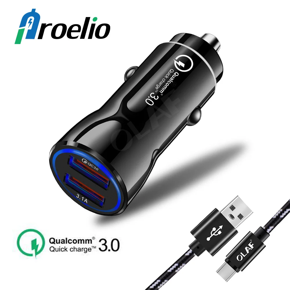 

Proelio Mini Dual Ports USB Car Charger For iPhone 7 X XR XS Max Quick Charge 3.0 Fast Charger For Xiaomi Micro USB Type C Cable