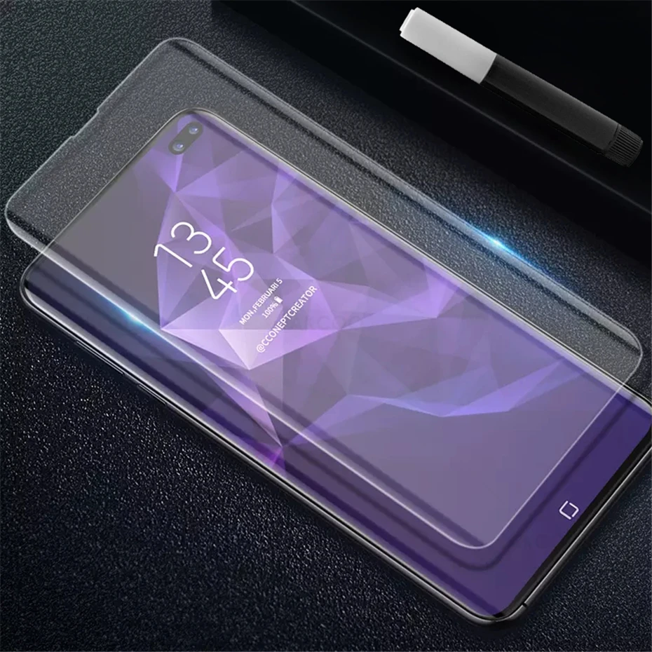 Akcoo S10 Plus закаленное стекло Полный Клей протектор экрана для samsung Galaxy S8 9 Plus Note 8 9 10 UV стекло протектор экрана