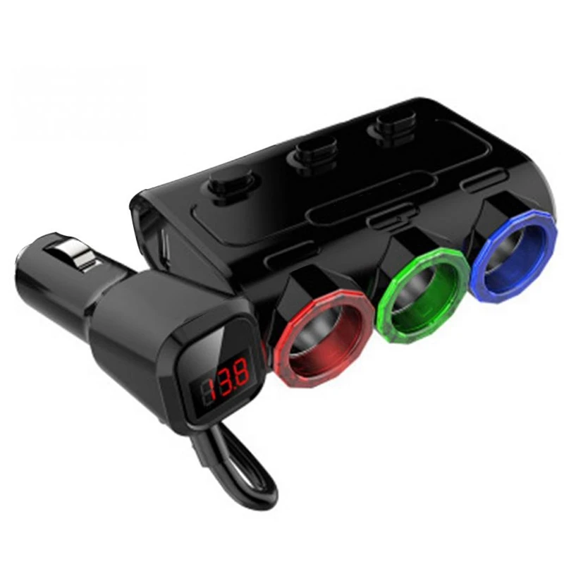 

Three In One Car Charger Double Usb Port Dual For Iphone Ipad Samsung Xiaomi Phone Tee Adapter 2 Usb 2100(Ma)Car-Charger Plast