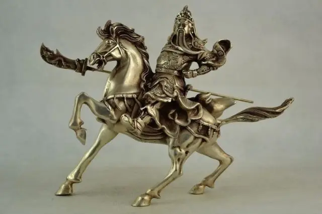 Cheap  Exquisite Chinese Old Tibetan silver Handwork Guan Yu Horse riding Statue