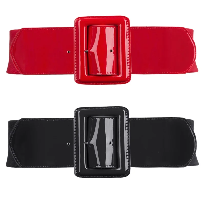 

2019 New Arrival Women Belt Wide Corset Pu Leather High Elastic Pin Up Retro Adjustable Stretch Fashion Women's Dress Waistband