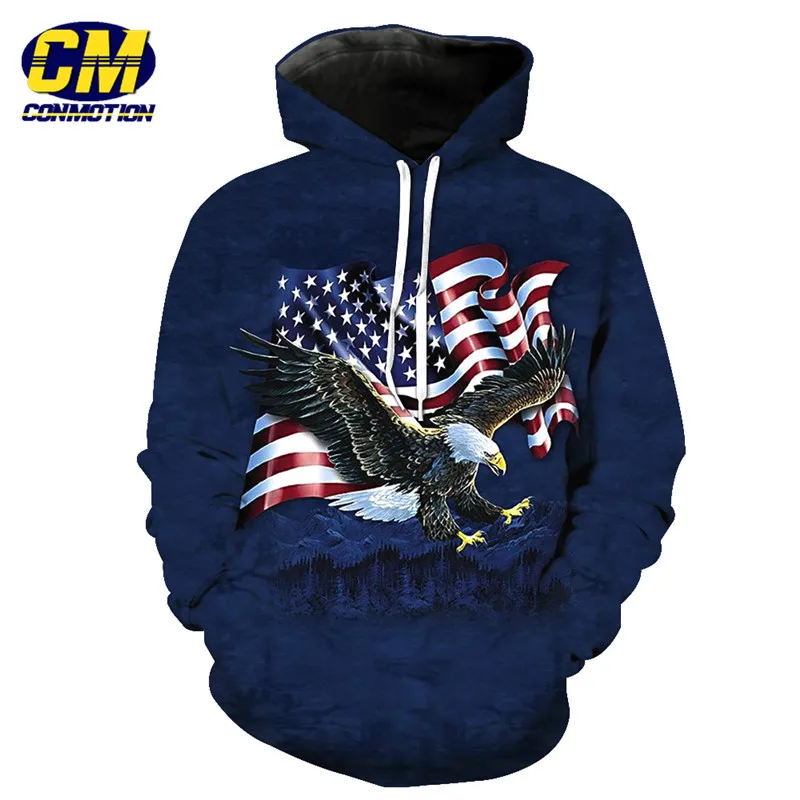 ConMotion Flying Flag Eagle Fashion Blue Hooded Sweatshirt Fall Pullover EUR SIZE | Мужская одежда