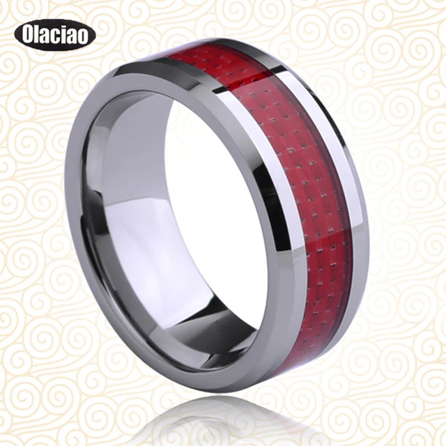 Fashion New Engrave 8mm Tungsten Carbide Red Carbon Fiber Uni Fashion New Engrave 8mm Tungsten Carbide Red Carbon Fiber Uni Wedding Band Ring Mens Las Gift