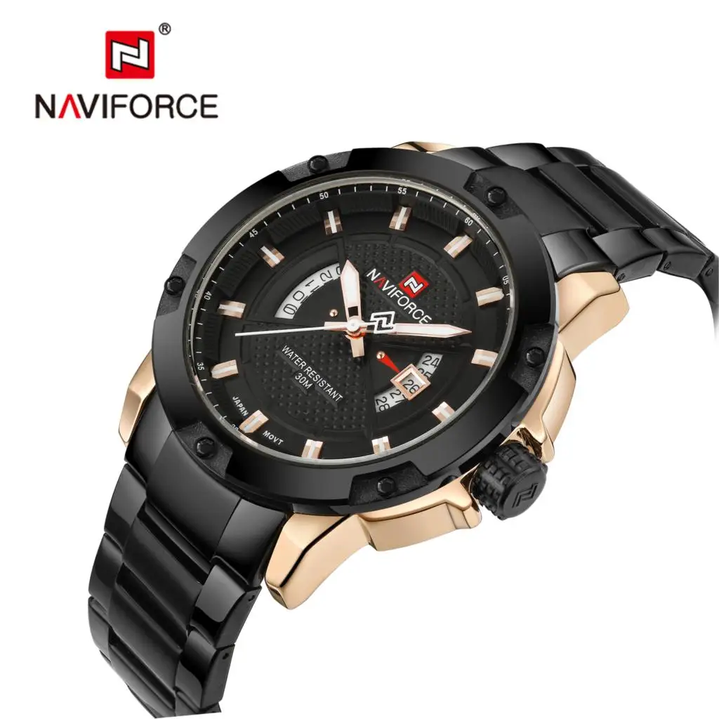 Мужские часы Топ люксовый бренд NAVIFORCE мужские полностью стальные кварцевые