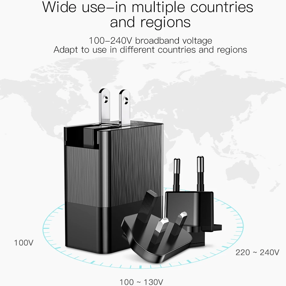 Baseus 3 в 1 USB зарядное устройство 3 порта EU US UK вилка для iphone X samsung S9 2.4A сменная вилка портативное зарядное устройство для путешествий