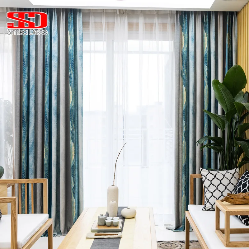 

Retro Ink Painting Curtains for Living Room Printed Blue Thick Cotton Drapes for Bedroom Kids Blinds Window Treatments Panel