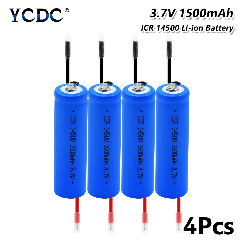1/2/4 шт. ICR 14500 1500 мА/ч, литий-ионный аккумулятор Батарея с 2 DIY провода фонарь вспышка светильник Мощность банк светодиодный светильник 14500 Замена Батарея