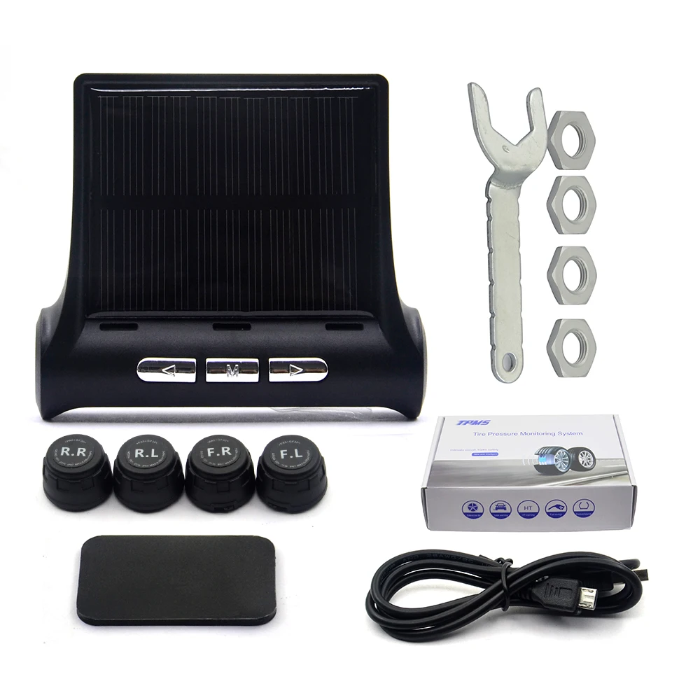 

Original Tire Pressure Monitor System Alarm 4 Internal / External Sensor Temperature Gauge Meter Car Solar Power TPMS Visture