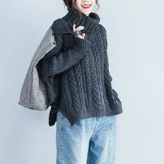 Большой размер, Женский пуловер, водолазка, свитер, твист, Осень-зима, однотонный, свободный, вязаный, облегающий свитер, Blusa f1295