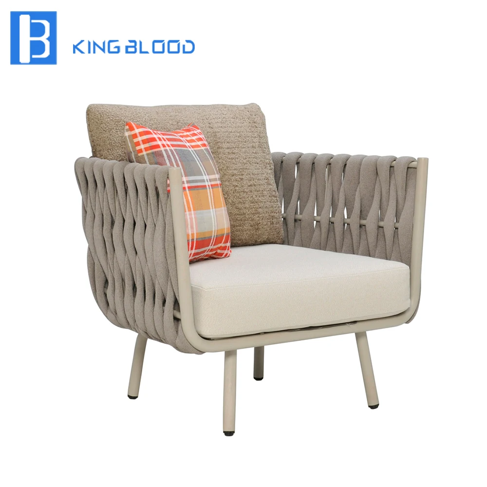 Outdoor Woven Furniture For Hotel Metal Rope Garden Sofa Chair In