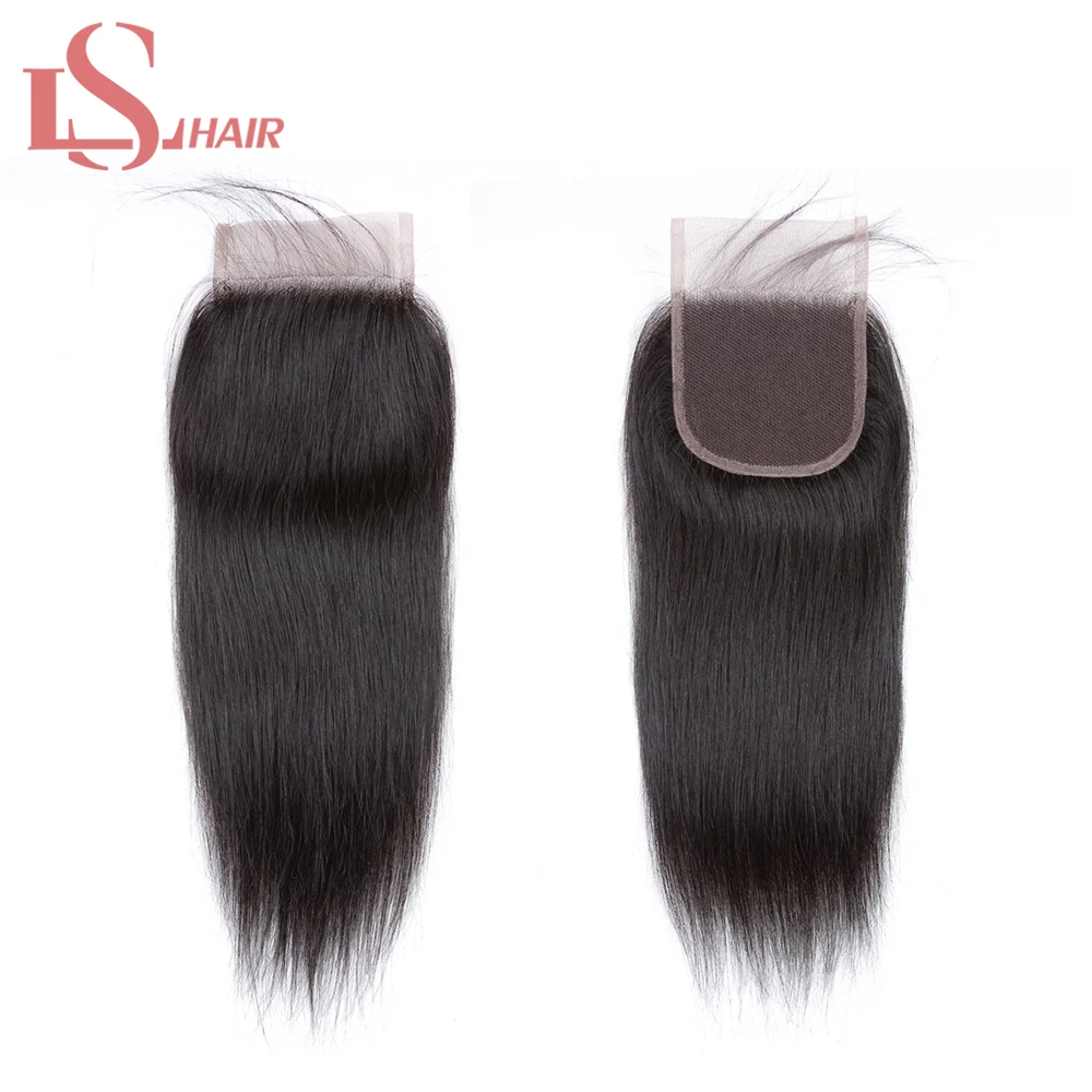 

LS Hair 100% Brazilian remy human hair Pre Plucked Straight Hair Closure 4X4 Lace frontal closure 8-22inch Hair Extensions