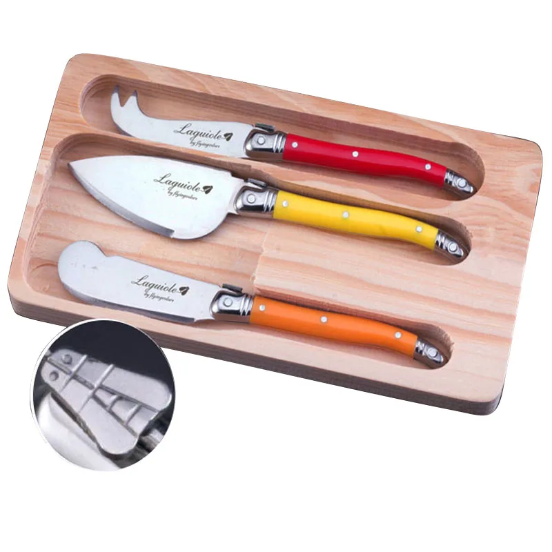 Стиль Laguiole 3 шт нож для сыра с разноцветными ручками Набор ножей для варенья масла в деревянной коробке LG06