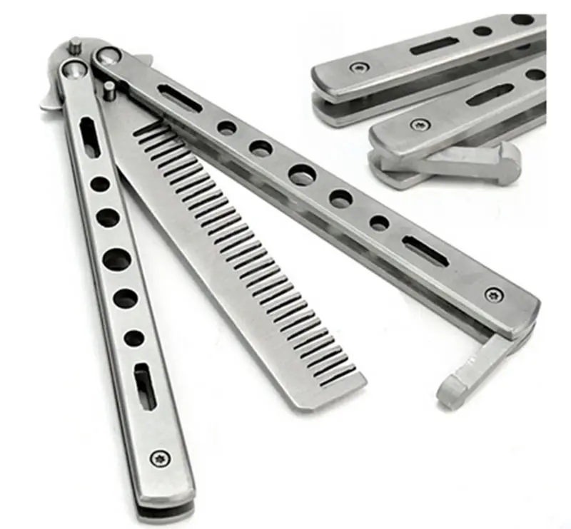 

1PCS 220mm(8.6'') Stainless Steel Practice Train Butterfly Balisong Knife Comb Trainer Dull Blade Flail Combat Fight