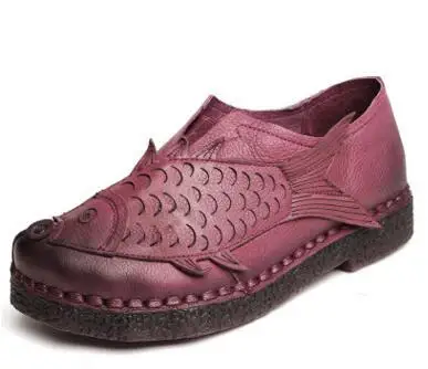 Личность Карп украшения ручной работы Винтаж женская обувь Пояса из натуральной кожи женские мокасины мягкая подошва удобная Обувь Туфли без каблуков - Цвет: Фиолетовый