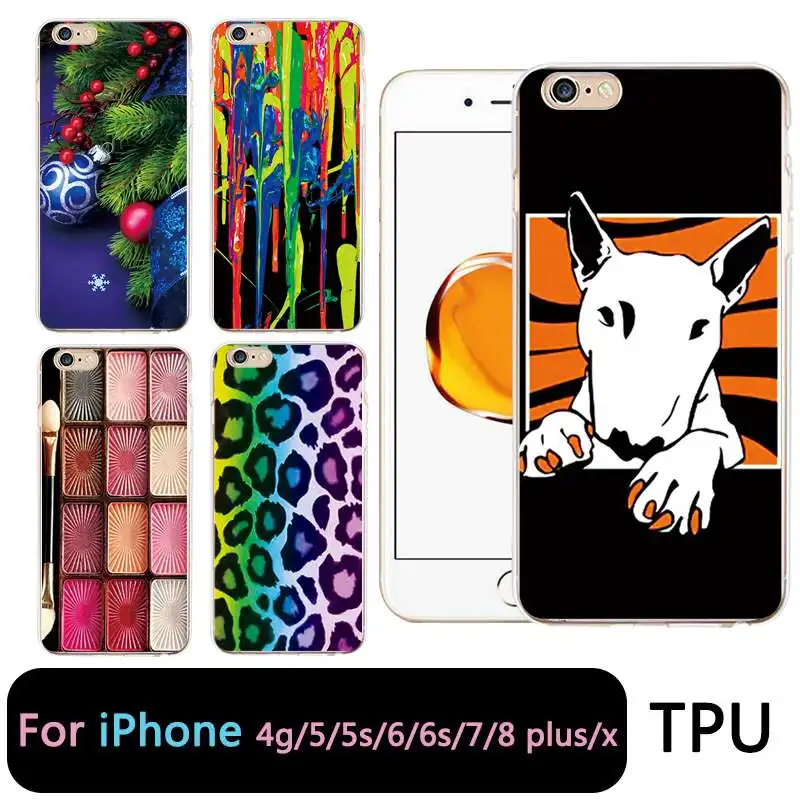 

QMSWEI TPU Clear Phone Case For iPhone 6G 6s 7 8plus x Soft Eyeshadow Canvas Dog Leopard Print Cover For iPhone 4 5se 6Plus 7P