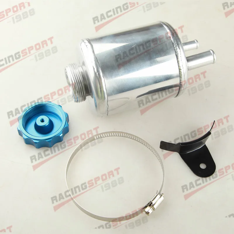 Tanie Uniwersalny aluminium Racing wspomaganie kierownicy zbiornik, niebieski czarny czerwona czapka