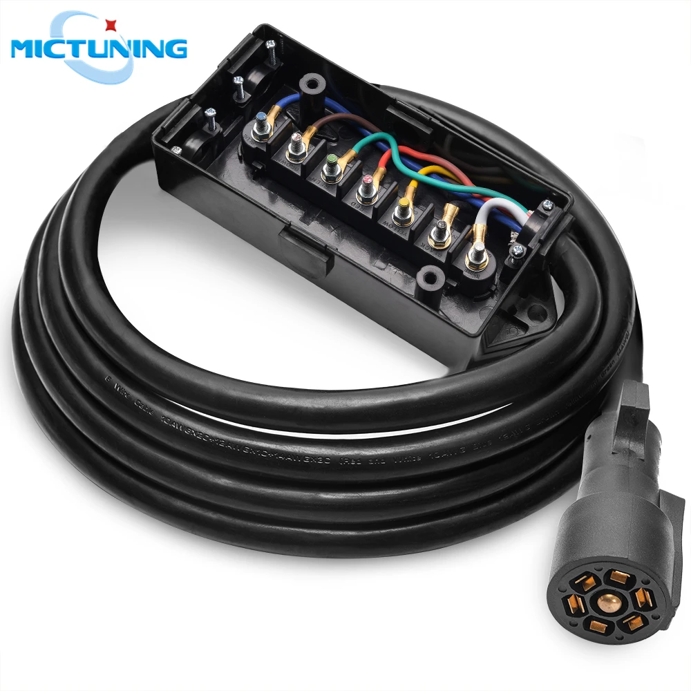 

MICTUNING 8 Feet Heavy Duty 7-Way Plug Inline Trailer Cord with 7 Gang Junction Box High Quality for RV Food Vans Towed Vehicles