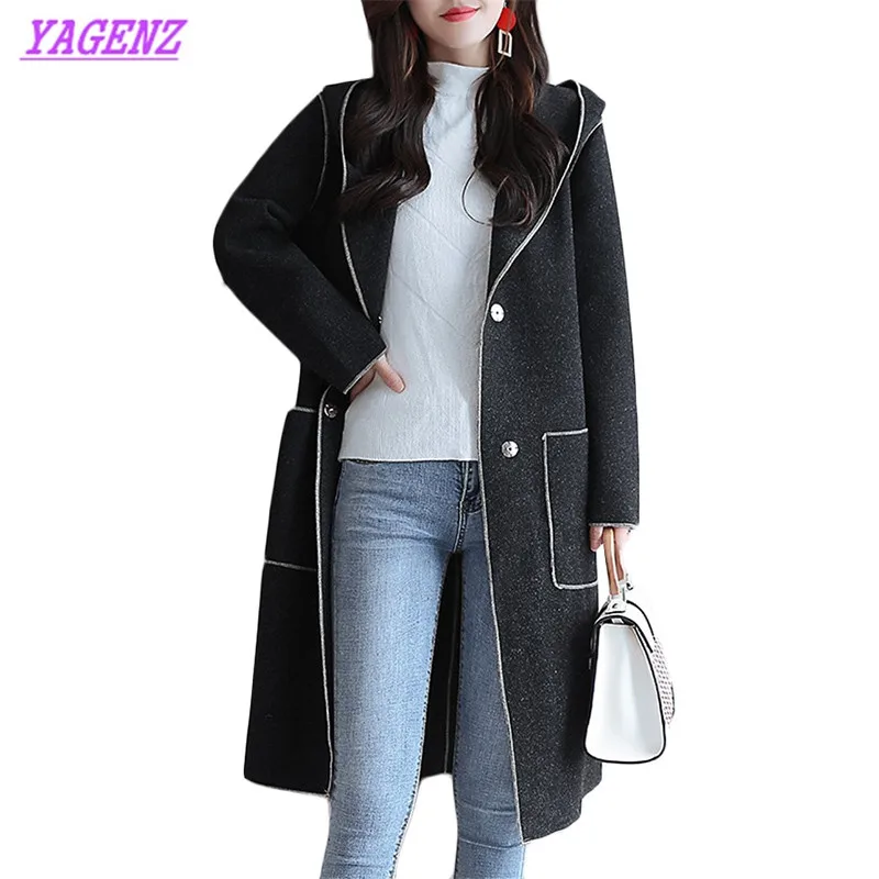 Hiver Haute Pardessus Populaire B1012 Femmes Nouvelles Long Double Laine Manteau De Coréenne À Automne Black khaki Capuche face Qualité R0ZPXwq