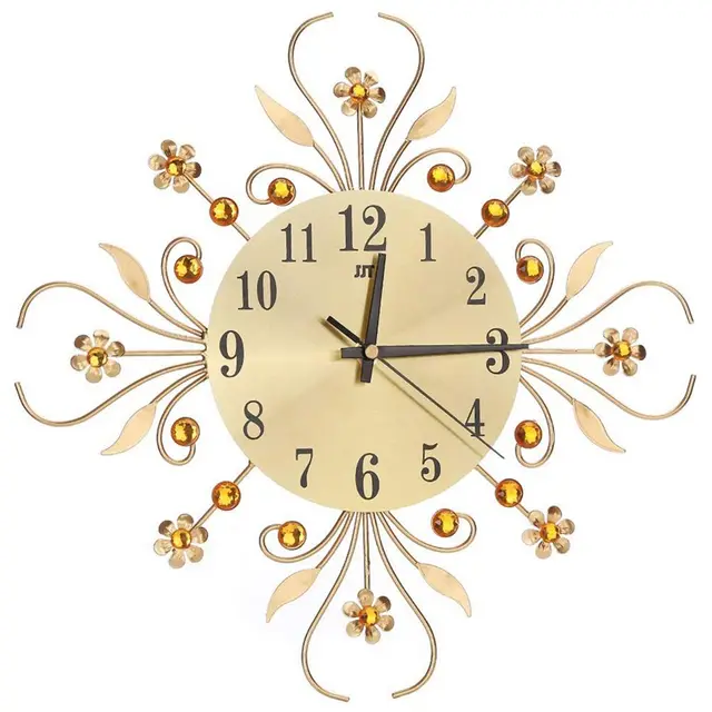 Best Offers Modern Crystal Diamond Wall Clock, Luxury Flower Wall Clock Silent Metal Clock for Living Room, Bedroom, Home Wall Art Decorat
