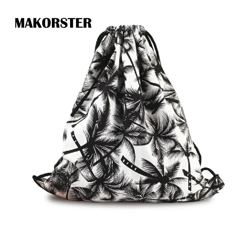 Image Fashion women Backpacks Canvas drawstring bag feminine coconut tree school printing backpacks small backpack sac a dos femme