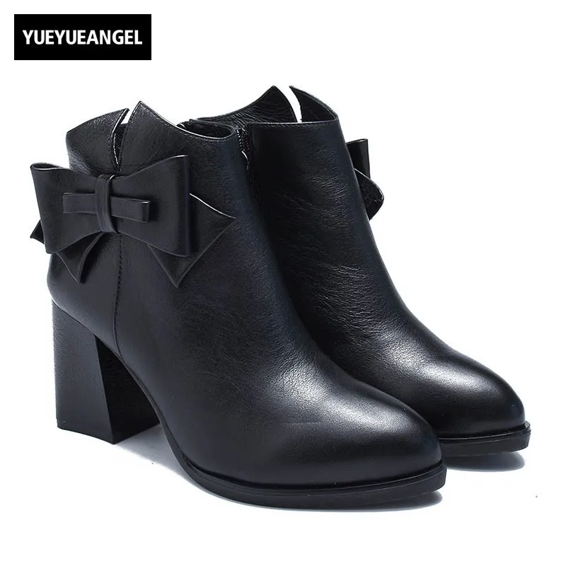 

Pointed Toe Ankle Boots Women 2019 New Autumn Block High Heel Shoes Brand Casual Zip Genuine Leather Office Booties Female