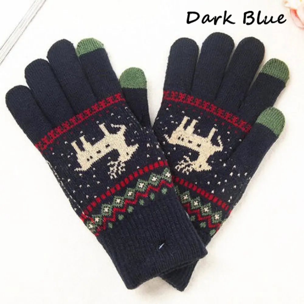 Dark Blue Вязаный олень модные перчатки для женщин Рождественский подарок Осень Зима теплые Вязание шерстяные варежки Рождественский подарок - Цвет: Dark Blue