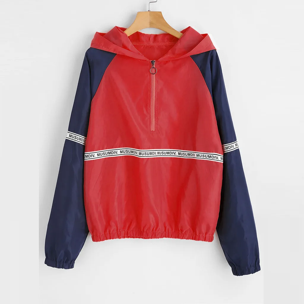 

Women's Turtleneck Sweatshirt Long Sleeve MUSUMDIV Letter Print Casual Hooded Zipper Sweatshirt Autumn Simple Top