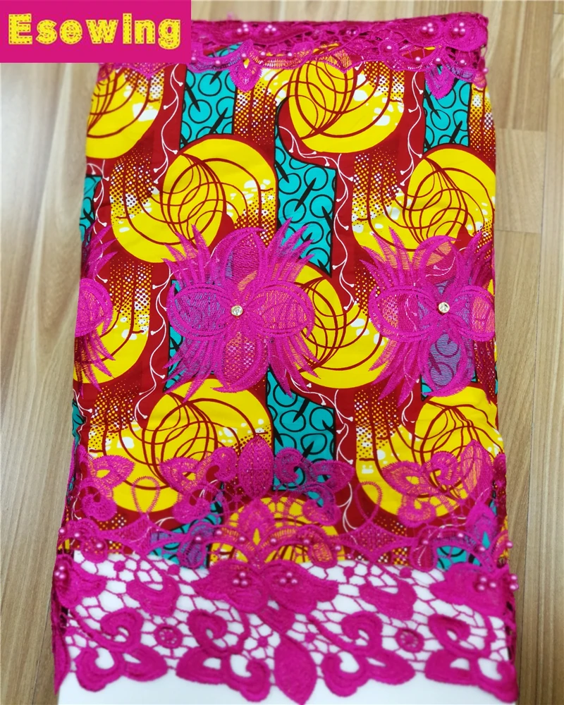 

African Lace Ankara Wax Fabric Hot Sale African Real Wax Print with Lace High Quality African Cotton wax cord lace For Clothes