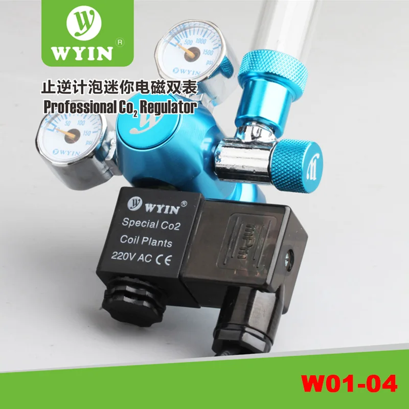 

CO2 Aquarium Regulator Mini Dual Gauge Display with Bubble Counter Check Valve Fish Tank Solenoid Control Valve Adjust CO2 Level
