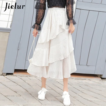 

Jielur Ruffles Dot Skirts Womens Harajuku Girls Street Mermaid Skirts Women Vintage Chicly College Style Femme Ladies Skirt