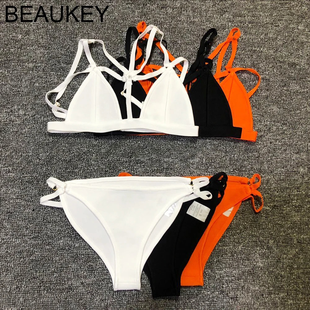 

2018 Summer New Sexy Women's Rayon Bandage Bikini 2 pieces set beachwear Top Quality Bandage Swimwear Black White Orange