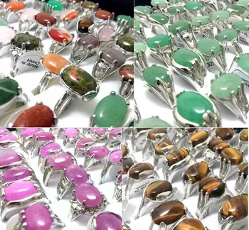 

NEW 100pcs Top Mix Colorful Charm Rhinestone Nature Stone Rings Women's Men's Elegant Finger Ring Party Gift Wedding Ring
