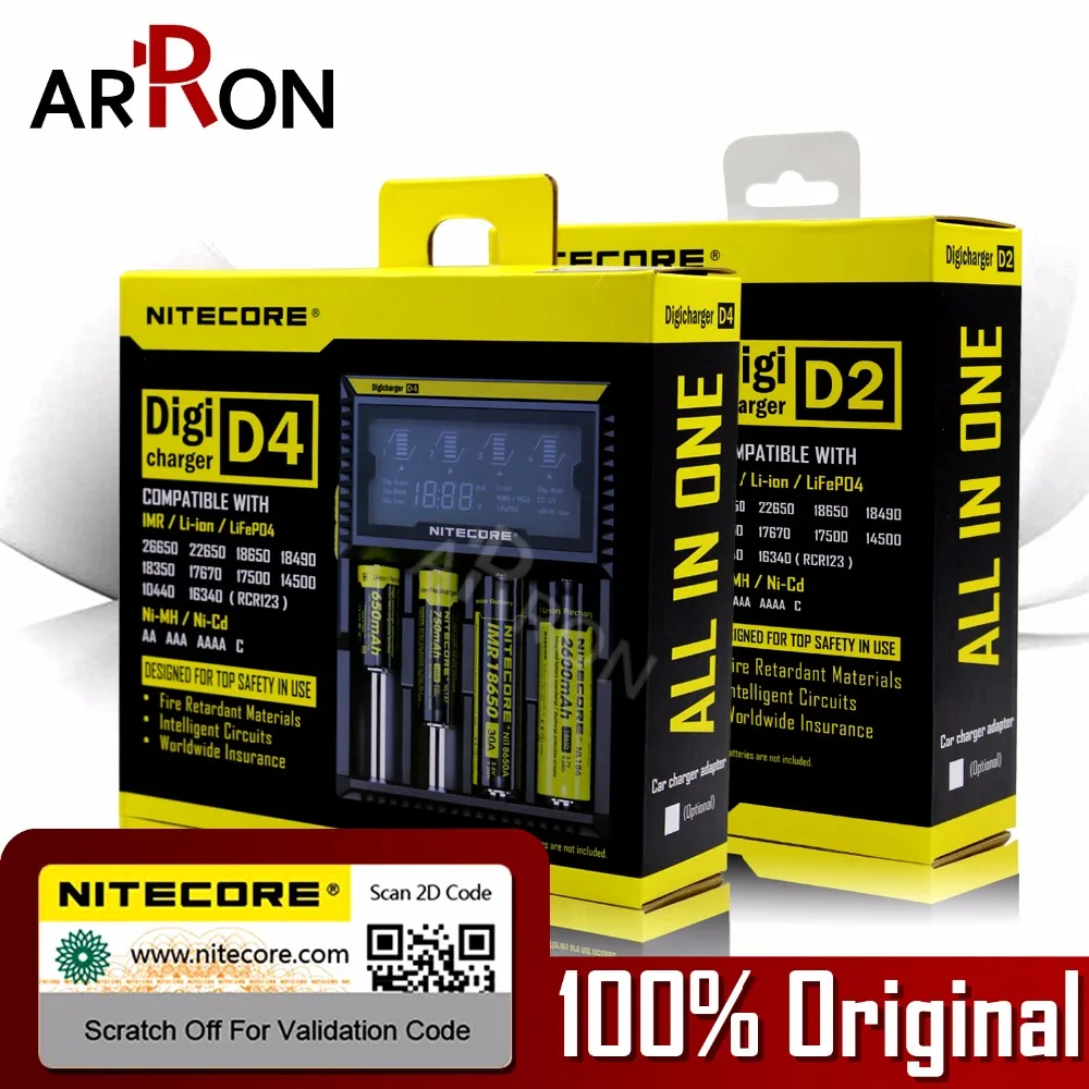 Оригинальное NItecore D4 D2 Новое I4 I2 Digi зарядное устройство lcd интеллектуальное Li-Ion AA AAA 18650 14500 16340 26650 зарядное устройство для автомобиля