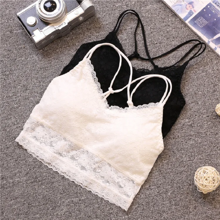 High Quality Women Sexy knot back Lace Strap Padded Bra Stretch