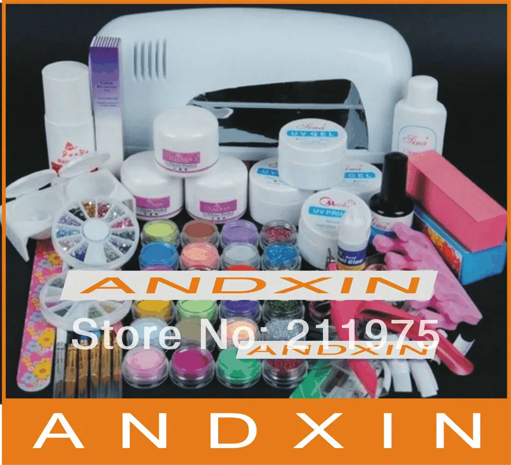 

Promotion!9W UV white dryer lamp 24 color Acrylic Powder Nail Art Kit gel primer Set free HK POST N89