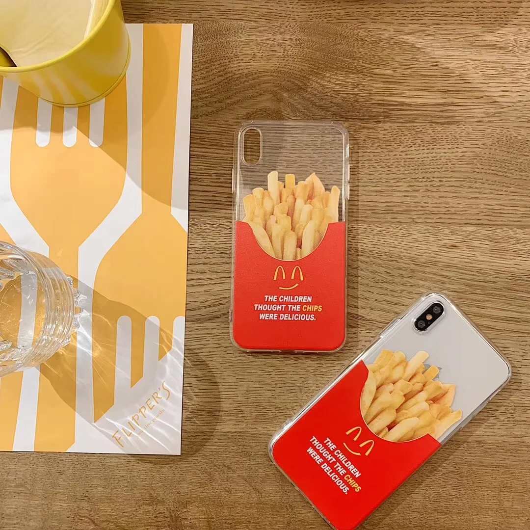 

Funny pattern cute snack fries smile text phone case For iphone Xs MAX XR X 6 6s 7 8 plus transparent soft TPU back cover Fundas