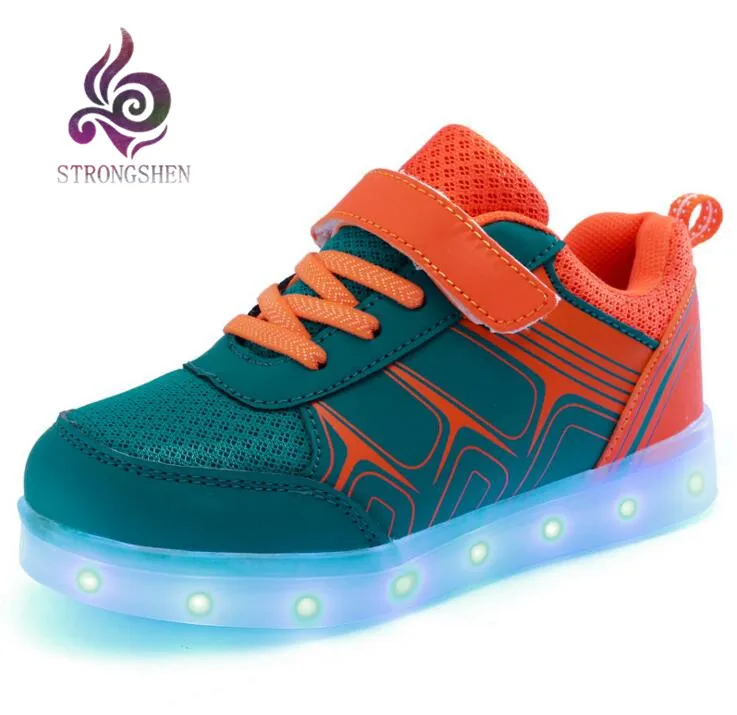 

STRONGSHEN USB charging Kids Sneakers Fashion Luminous Lighted Colorful LED lights Children Shoes Casual Flat Boy girl Shoes