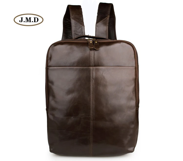 

J.M.D Genuine Leather Simple Style Fashion Backpack Causal Journey Rucksack Coffee Color Multi-compartment Laptop Bag 7280C