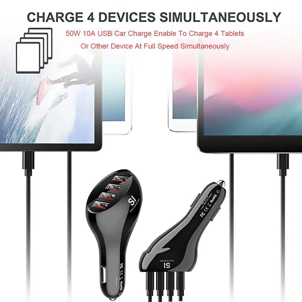 Автомобильное зарядное устройство для телефона гладкий дизайн 4USB10 безопасности умное Автомобильное устройство для быстрой зарядки аксессуары для IPnone Xiaomi HUAWEI