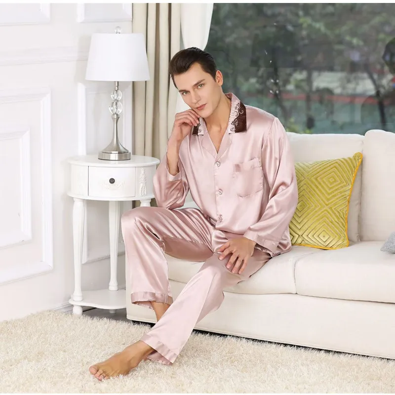 Горячая Распродажа, Мужской Шелковый Атласный пижамный комплект, роскошная пижама с длинным рукавом, пижама с принтом, домашняя Мужская одежда, большой размер XXXL - Цвет: 009