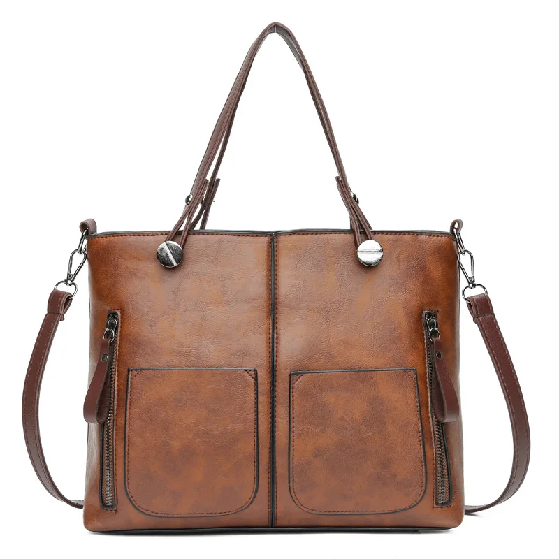 

Vintage Women Handbags Brand Designer Shoulder Bags Women Large Capacity Tote Bag Solid Zipper Lady Crossbody Bag