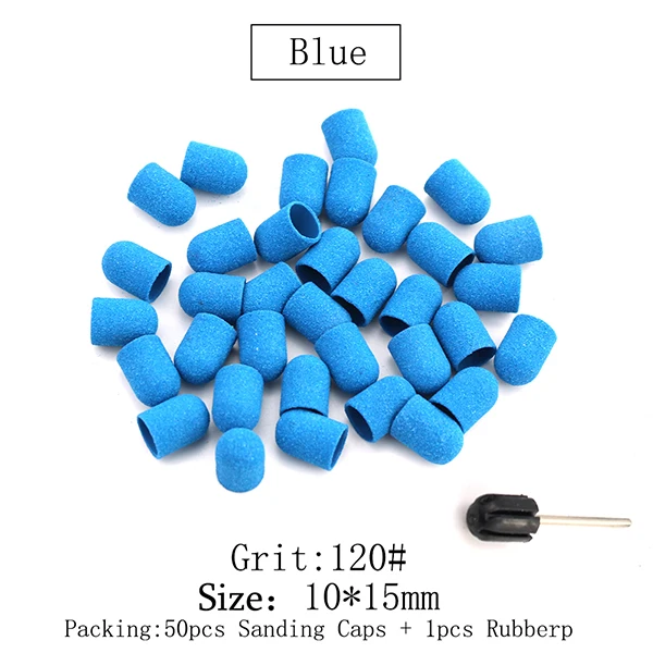50 шт. 10*15 мм инструмент для кутикулы 5 цветов шлифовальные круги Электрический фрезерный с резиновым педикюром Полирующий Песок Блок Дрель аксессуары - Цвет: Blue (120 Grit)